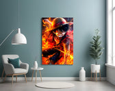 Luffy Fiery Fist artwork styled in a creative loft interior