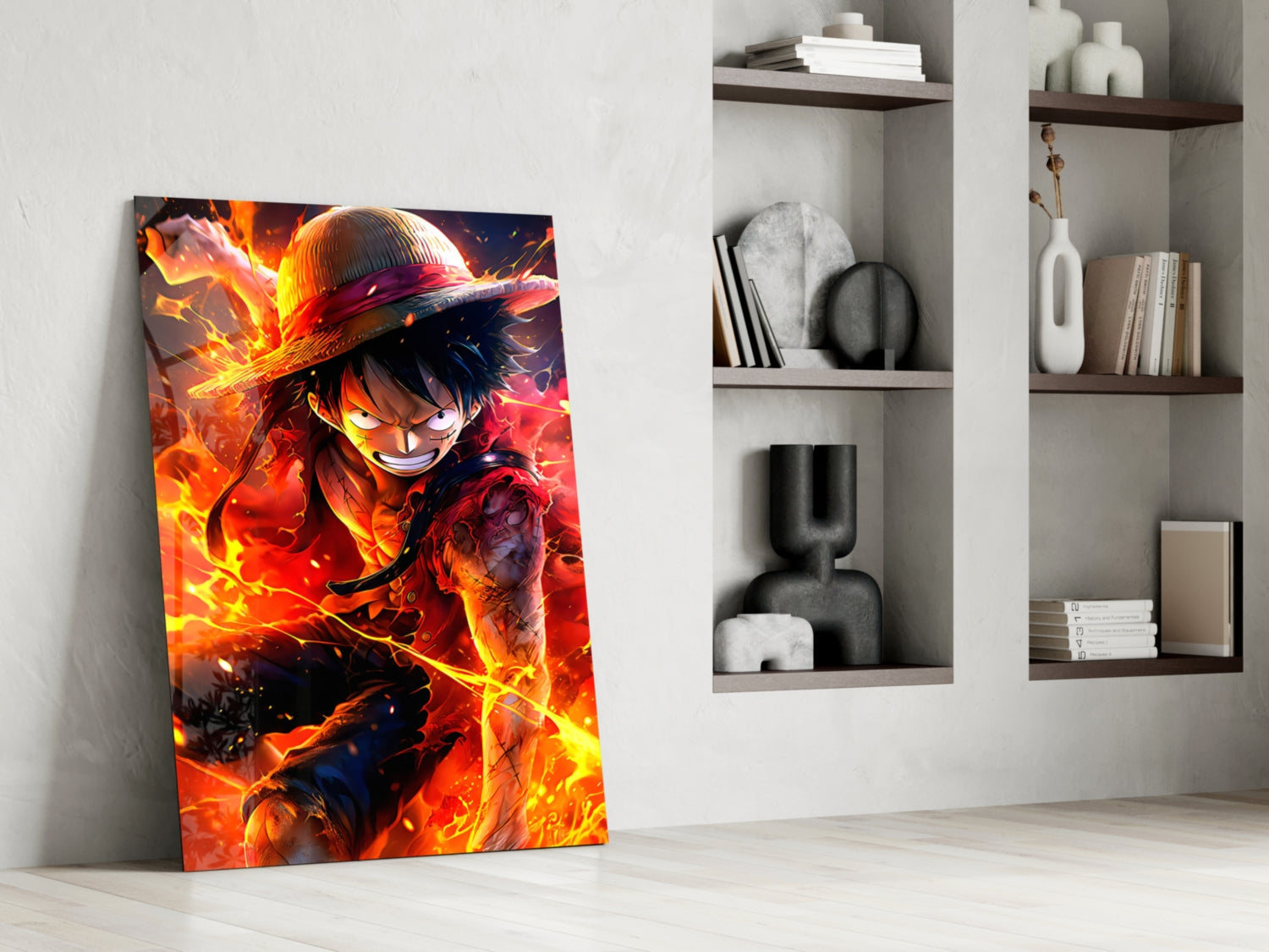 Luffy Fiery Fist Glass Wall Art || Designer Collection