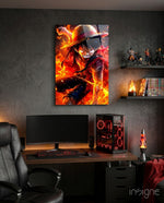 Luffy Fiery Fist Glass Wall Art || Designer Collection - Lifestyle preview in a designer interior