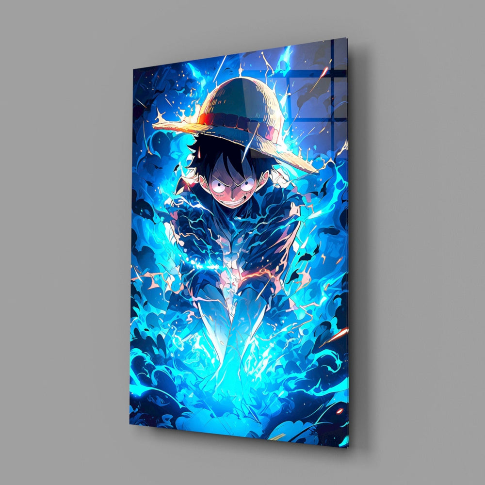 Designer-collection anime panel anchoring a gaming room wall