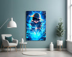 Luffy Blue Lightning artwork styled in a creative loft interior