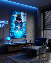 Luffy Blue Lightning Glass Wall Art || Designer Collection - Lifestyle preview in a designer interior