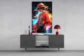 Luffy Mysterious Power glass wall art catching light to reveal its cosmic streaks