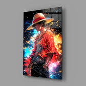 Designer-collection anime panel anchoring a gaming room wall