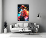 Close-up detail of Luffy in cosmic energy behind glass