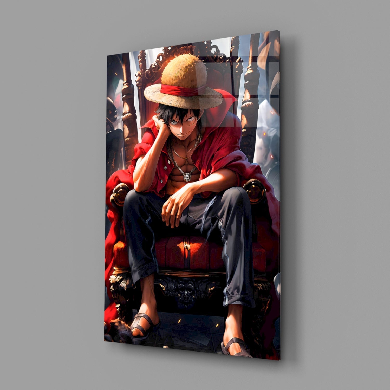 Luffy on the throne Glass Wall Art || Designer Collection