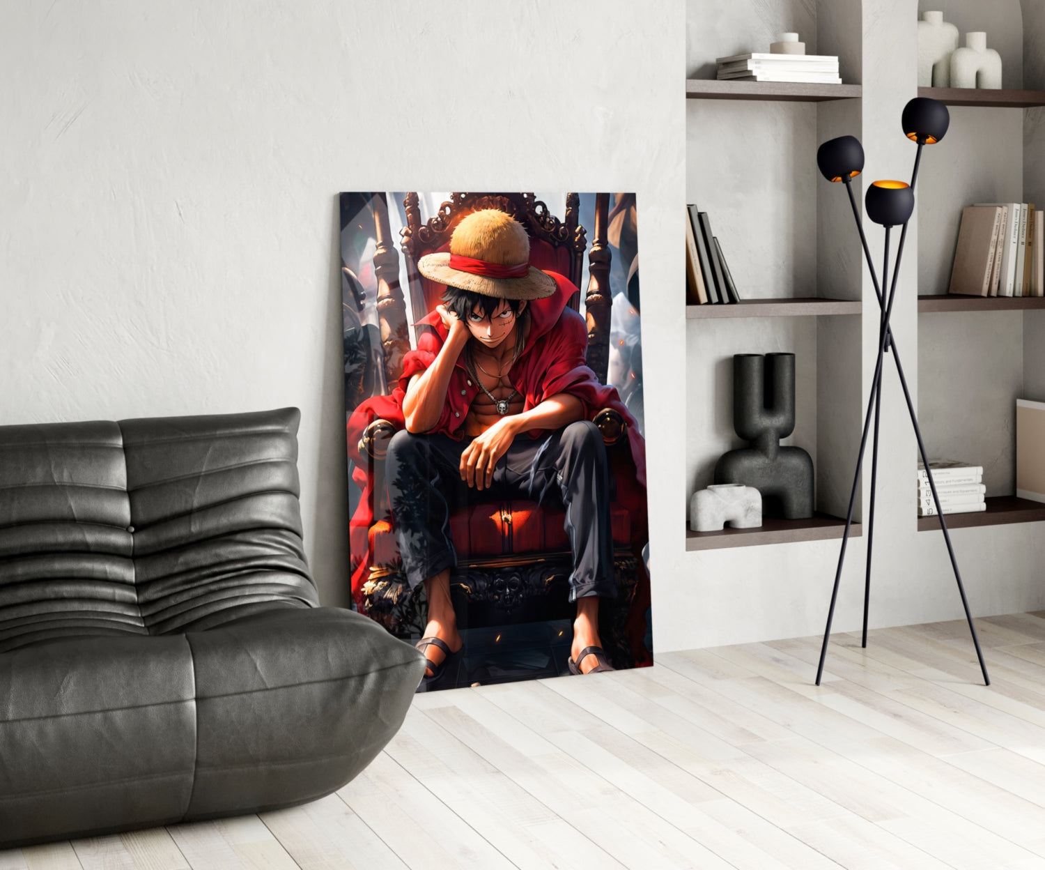 Luffy on the throne Glass Wall Art || Designer Collection
