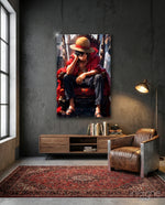 Luffy on the throne Glass Wall Art || Designer Collection - Lifestyle preview in a designer interior
