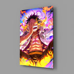 Designer-collection anime panel anchoring a gaming room wall