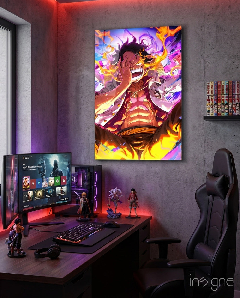 Luffy Flame of Joy Glass Wall Art || Designer Collection - Lifestyle preview in a designer interior