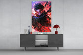 Obito Sharingan glass wall art catching light to reveal its painted chakra