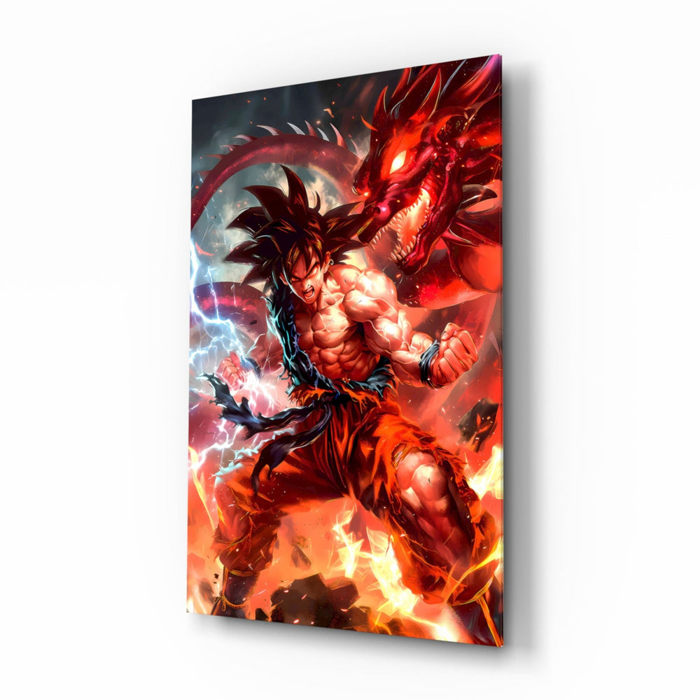 Goku Dragon Power anime glass wall art in a modern teen's bedroom