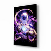 Frieza Purple Power anime glass wall art in a modern teen's bedroom