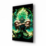 Legendary Broly anime glass wall art in a modern teen's bedroom