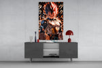 Vegeta Saiyan Prince glass wall art catching light to reveal its painted armor