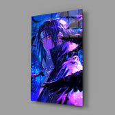 Designer-collection anime panel anchoring a gaming room wall