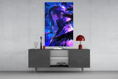 Itachi Shadow of Ravens glass wall art catching light to reveal its painted rain