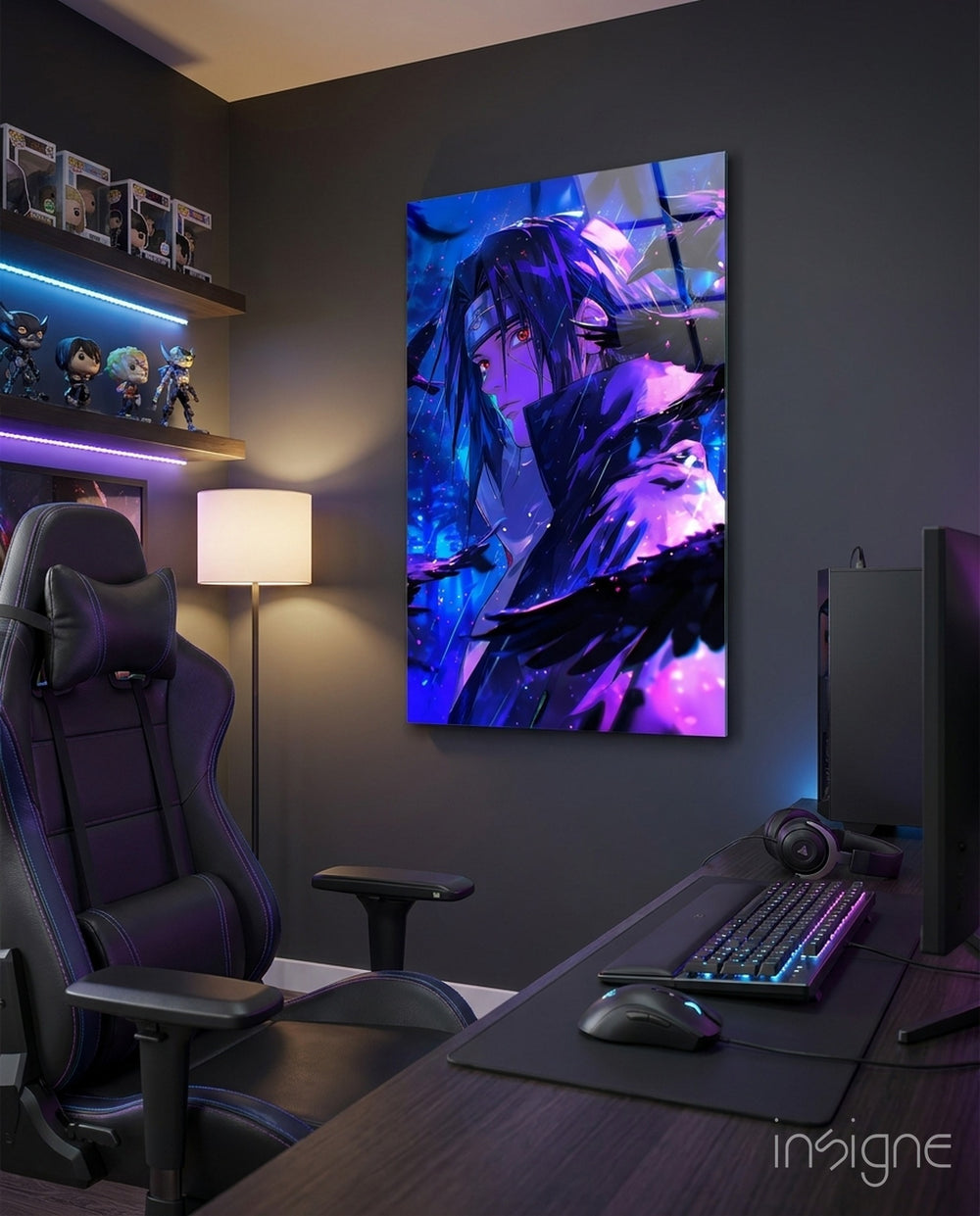 Itachi: Shadow of the Ravens Glass Wall Art || Designer Collection - Lifestyle preview in a designer interior