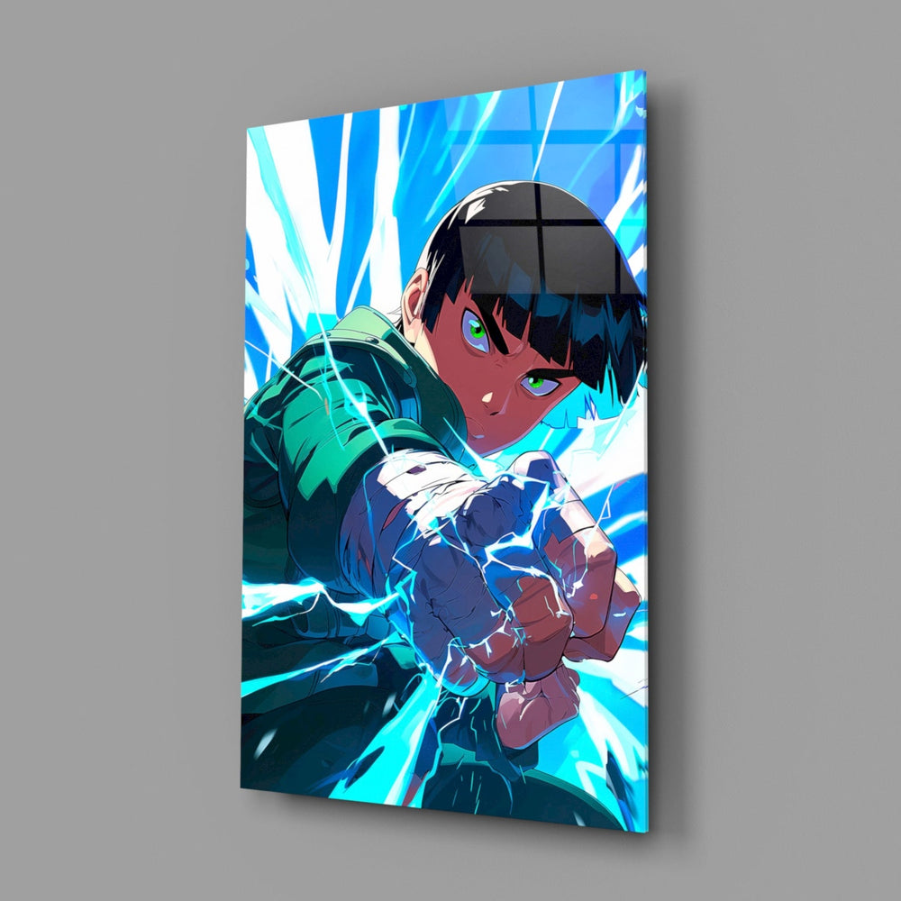 Designer-collection anime panel anchoring a gaming room wall