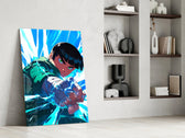 Anime panel against a moody dark-painted accent wall