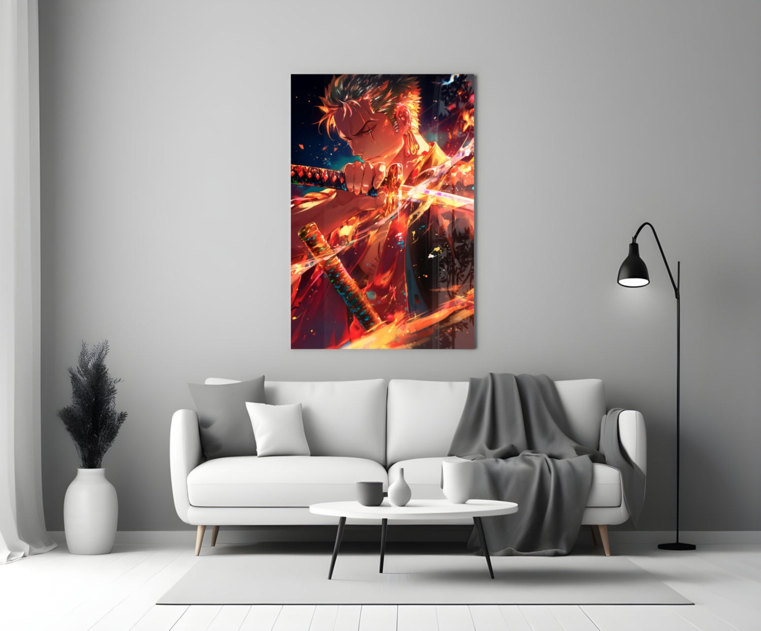 Zoro in Flames Glass Wall Art || Designer Collection