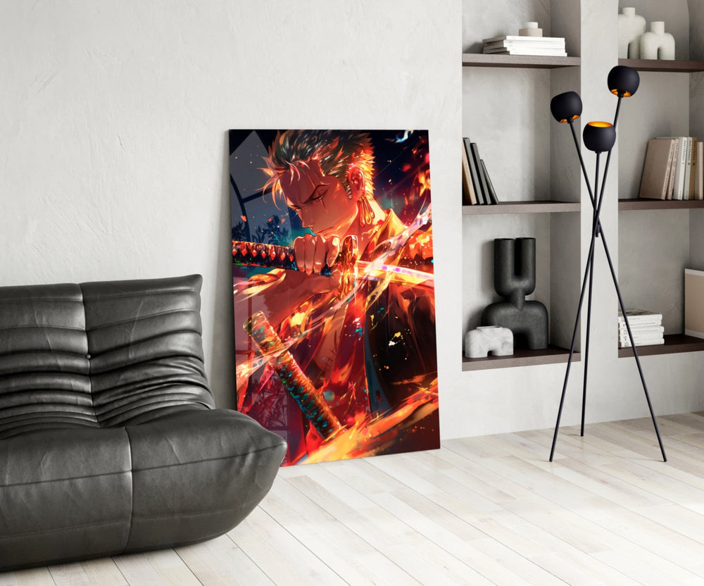 Anime glass print bringing swordsman edge to a man cave