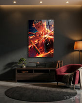 Zoro in Flames Glass Wall Art || Designer Collection - Lifestyle preview in a designer interior
