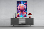 Cosmic Luffy glass wall art catching light to reveal its painted streaks