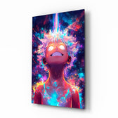 Cosmic Luffy anime glass wall art in a modern teen's bedroom