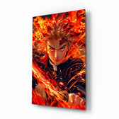 Flame Hashira Rengoku anime glass wall art in a modern teen's bedroom