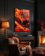 Flame Hashira Kyojuro Rengoku Glass Wall Art || Designer Collection - Lifestyle preview in a designer interior