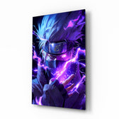 Lightning Kakashi anime glass wall art in a modern teen's bedroom
