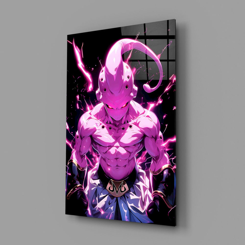 Designer-collection anime panel anchoring a gaming room wall