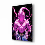 Pure Evil Kid Buu anime glass wall art in a modern teen's bedroom