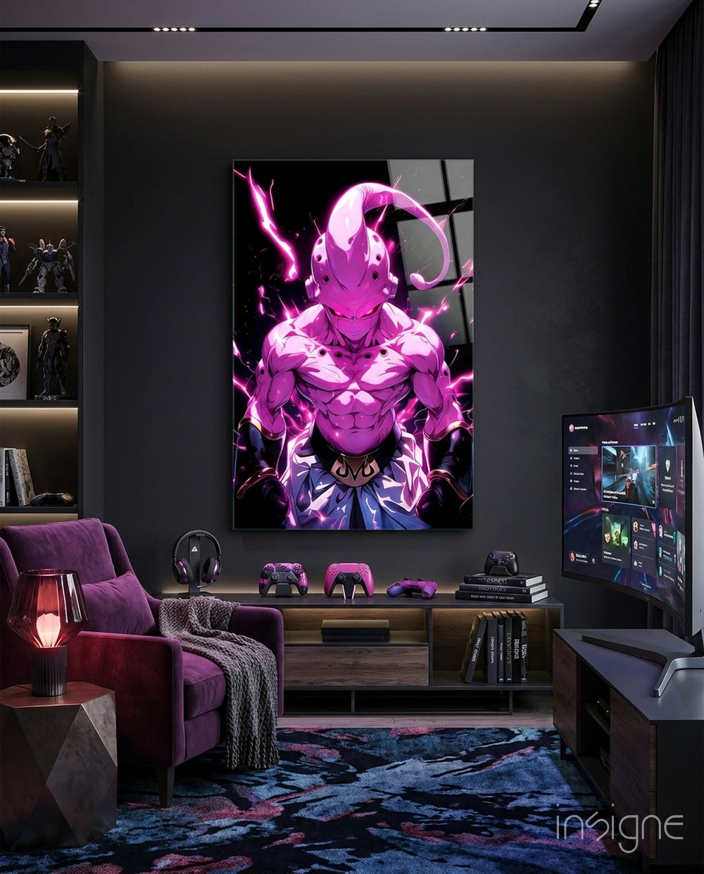 Pure Evil Kid Buu Glass Wall Art || Designer Collection - Lifestyle preview in a designer interior