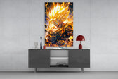 Super Saiyan Gohan glass wall art catching light to reveal its painted sparks