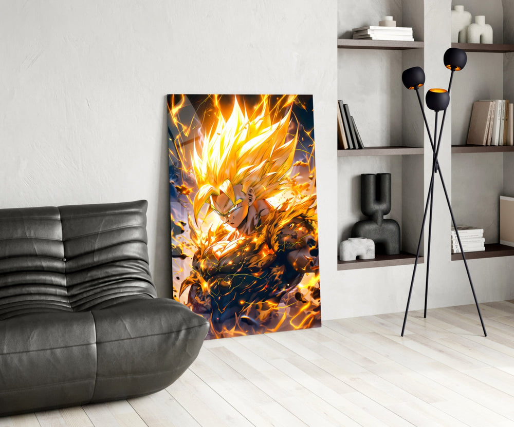 Anime glass print bringing Saiyan edge to a man cave