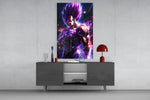 Ultra Ego Vegeta glass wall art catching light to reveal its painted bolts