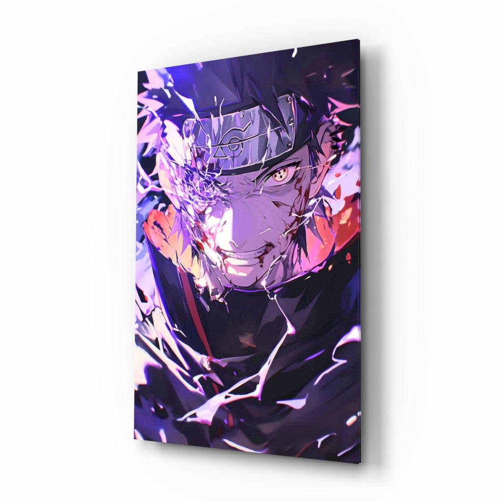 Amaterasu Itachi anime glass wall art in a modern teen's bedroom
