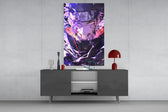 Amaterasu Itachi glass wall art catching light to reveal its painted shards