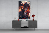 Itachi Susanoo glass wall art catching light to reveal its painted embers