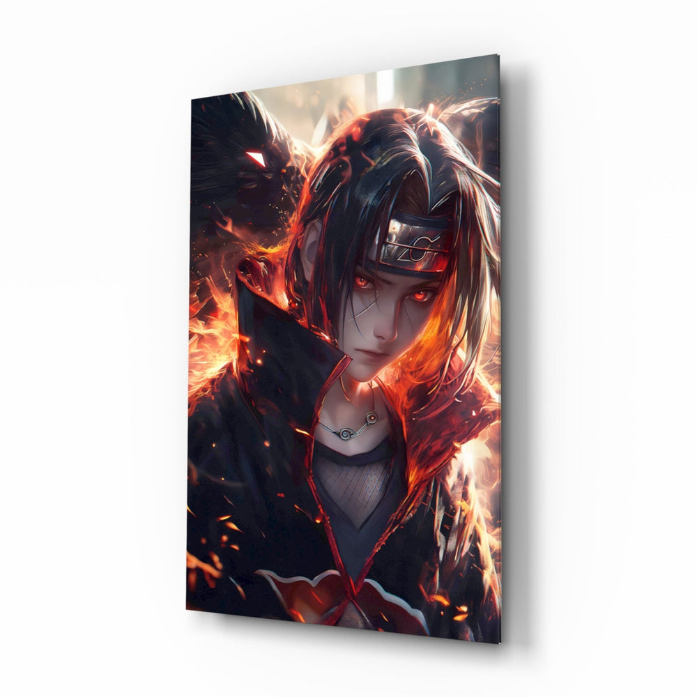 Itachi Susanoo Shadow anime glass wall art in a modern teen's bedroom