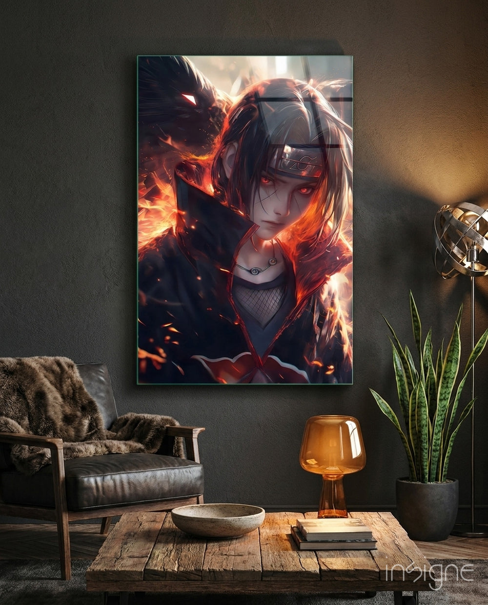 Itachi and Susanoo's Shadow Glass Wall Art || Designer Collection - Lifestyle preview in a designer interior