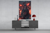 Akatsuki Itachi glass wall art catching light to reveal its painted embers