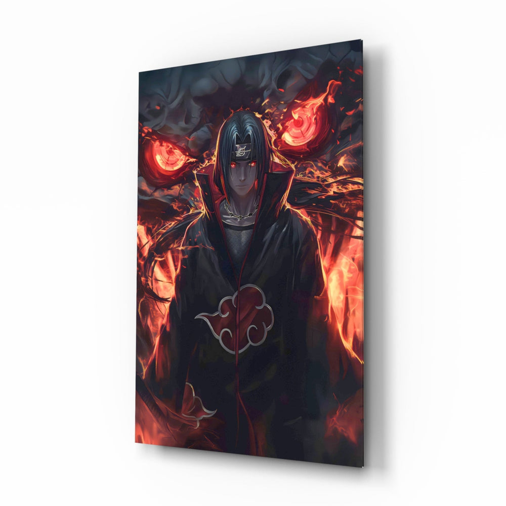 Akatsuki Itachi anime glass wall art in a modern teen's bedroom