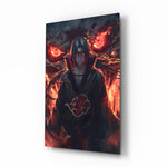Akatsuki Itachi anime glass wall art in a modern teen's bedroom
