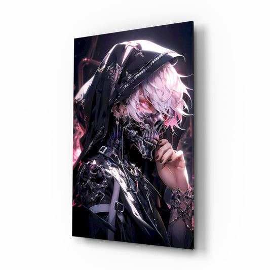 Shadow Queen anime glass wall art in a modern teen's bedroom
