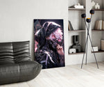 Dark-fantasy glass print bringing gothic edge to a man cave
