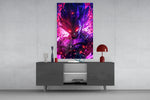 Furious Vegeta glass wall art catching light to reveal its painted bolts