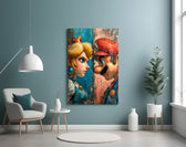 Mario and Peach artwork styled in a creative loft interior